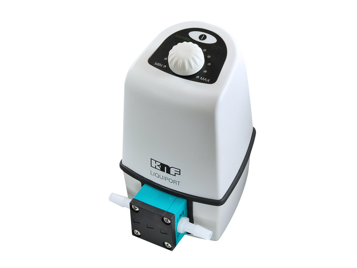 Chemiefeste Membran-Förderpumpe für Flüssigkeiten. Der Einsatz von chemiefesten Werkstoffen wie z.B. PTFE