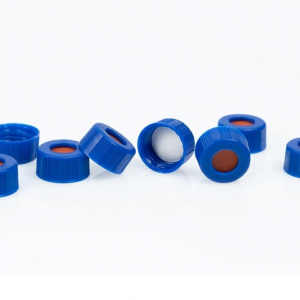 Blue 9-425 Open Top Smooth Screw Cap with 9mm White PTFE / Red Silicone Septa 1mm Thick. 100 Stück/Packung, 30 Packungen/Karton