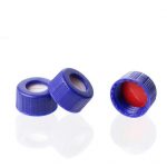 Blue 9-425 Open Top Ribbed Screw Cap with 9 mm Red PTFE / White Silicone Septa 1 mm Thick PRE-SLIT. 100 Stück/Packung, 20 Packungen/Karton