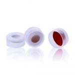 Clear 11 mm Open Top Snap Cap with Red PTFE / White Silicone / Red PTFE Septa 1 mm Thick. 100 Stück/Packung, 20 Packungen/Karton
