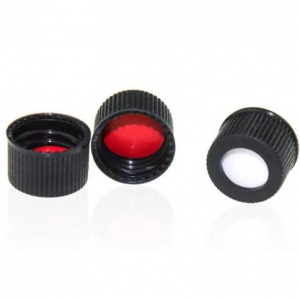 Black PP 13-425 Open Top Screw Cap with Red PTFE / White Silicone Septa 1mm Thick. 100 Stück/Packung, 20 Packungen/Karton