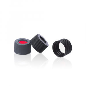 Black PP 13-425 Open Top Screw Cap with White PTFE / Red Silicone Septa 1 mm Thick. 100 Stück/Packung, 10 Packungen/Karton