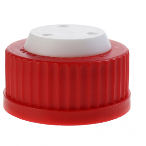 Red GL45 Safety Cap with Three holes for 1/8 inch OD tubing. 1 Stück/Packung, 1 Packungen/Karton