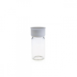 20 ml 27.5 x 57 mm Clear Glass EPA / TOC Vial 24-414  White Open Top PP Screw Cap with 22 mm Natural PTFE / White Silicone 3.0 mm thick Septa (EPA Quality) and Dust Cover. Vial + Cap + Septa are pre-assembled together. 100 Stück/Packung, 5 Packungen/Karton