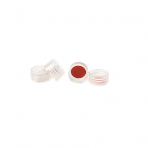Clear 9-425 Open Top Smooth Screw Cap with 9 mm Red PTFE / White Silicone 1 mm thick . 100 Stück/Packung, 30 Packungen/Karton