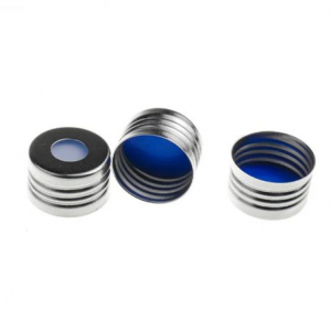 18 mm Silver Color Closed Top Metal Cap with  Blue PTFE / White Silicone Septa 1.5 mm Thick. 100 Stück/Packung, 10 Packungen/Karton