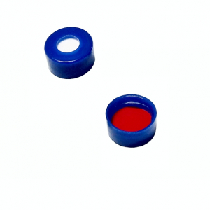 Blue 11 mm Open Top Snap Cap with Red PTFE / White Silicone Septa 1 mm Thick (UltraClean). 100 Stück/Packung, 15 Packungen/Karton