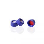Blue 9-425 Open Top Ribbed Screw Cap with 9 mm Red PTFE / White Silicone Septa 1 mm Thick (UltraClean). 100 Stück/Packung, 15 Packungen/Karton
