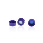 Blue 9-425 Open Top Ribbed Screw Cap with 9 mm Blue PTFE / White Silicone Septa 1 mm Thick PRE-SLIT (UltraClean). 100 Stück/Packung, 15 Packungen/Karton