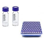 2 ml Clear Glass 12 x 32 mm Flat Base 9-425 Screw Thread Vial with Label. Blue 9-425 Open Top Ribbed Screw Cap with 9 mm Red PTFE / White Silicone Septa 1 mm Thick (UltraClean). Vial Cap Septa are pre-assembled together. Blue Kit Packing. 100 Stück/Packung, 5 Packungen/Karton