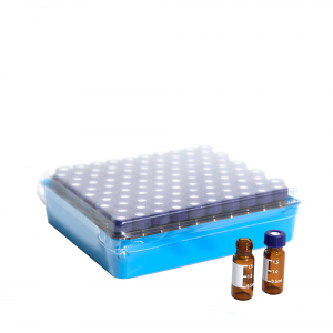 2 ml Amber Glass 12 x 32 mm Flat Base 9-425 Screw Thread Vial with Label. Blue 9-425 Open Top Ribbed Screw Cap with 9 mm Red PTFE / White Silicone Septa 1 mm Thick (UltraClean). Vial Cap Septa are pre-assembled together. Blue Kit Packing. 100 Stück/Packung, 5 Packungen/Karton