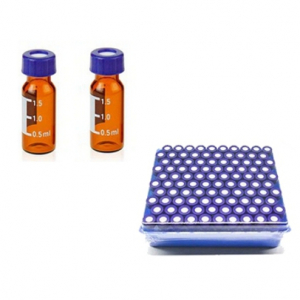 2 mL Amber Glass 12 x 32mm Flat Base 9-425 Screw Thread Vial with Label. Blue 9-425 Open Top Ribbed Screw Cap with 9mm Red PTFE / White Silicone Septa 1mm Thick (UltraClean). Vial Cap Septa are pre-assembled together. Blue Kit Packing. 100 Stück/Packung, 5 Packungen/Karton