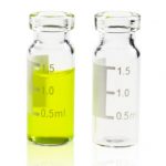1.5 ml Crimp High Recovery Vial Clear Glass Flat Base Wide Opening with Write-on Patch. 100 Stück/Packung, 5 Packungen/Karton