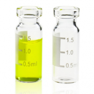 1.5 ml Crimp High Recovery Vial Clear Glass Flat Base Wide Opening with Write-on Patch. 100 Stück/Packung, 5 Packungen/Karton