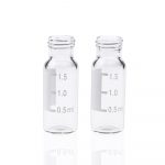 2 ml Fläschchen aus Klarglas, 12 x 32 mm, flacher Boden, 9-425-Schraubgewinde, mit Etikett. 100 Stück/Packung, 30,00 Packungen/Karton