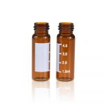 4-ml-Fläschchen aus Braunglas, 15 x 45 mm, flacher Boden, 13-425-Schraubgewinde, mit Etikett. 100 Stück/Packung, 5,00 Packungen/Karton