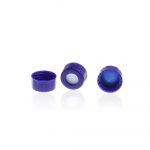 Blaue 9-425 offene, gerippte Schraubkappe mit 9 mm blauem PTFE-/weißem Silikonseptum, 1 mm dick, vorgeschlitzt. 100 Stück/Packung, 20,00 Packungen/Karton
