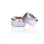 Silberne 11-mm-Crimpkappe mit offenem Oberteil und 1 mm dickem Septum aus rotem PTFE, weißem Silikon und rotem PTFE. 100 Stück/Packung, 20,00 Packungen/Karton