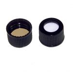Schwarzer PP 13-425 Schraubverschluss mit offenem Deckel und 1 mm dickem Septum aus natürlichem PTFE/weißem Silikon. 100 Stück/Packung, 10,00 Packungen/Karton