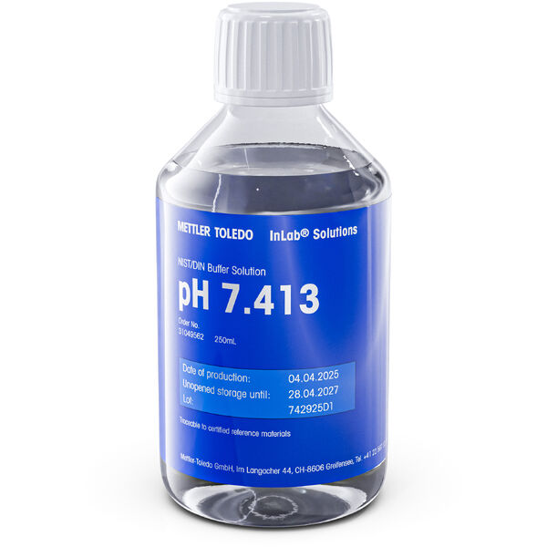 METTLER TOLEDO NIST/DIN Puffer pH 7.413 250mL Der NIST/DIN-pH-7,413-Puffer ist auf zertifizierte internationale SRM-NIST-Standards rückverfolgbar. | Art.-Nr.: 31049562 1 31049562