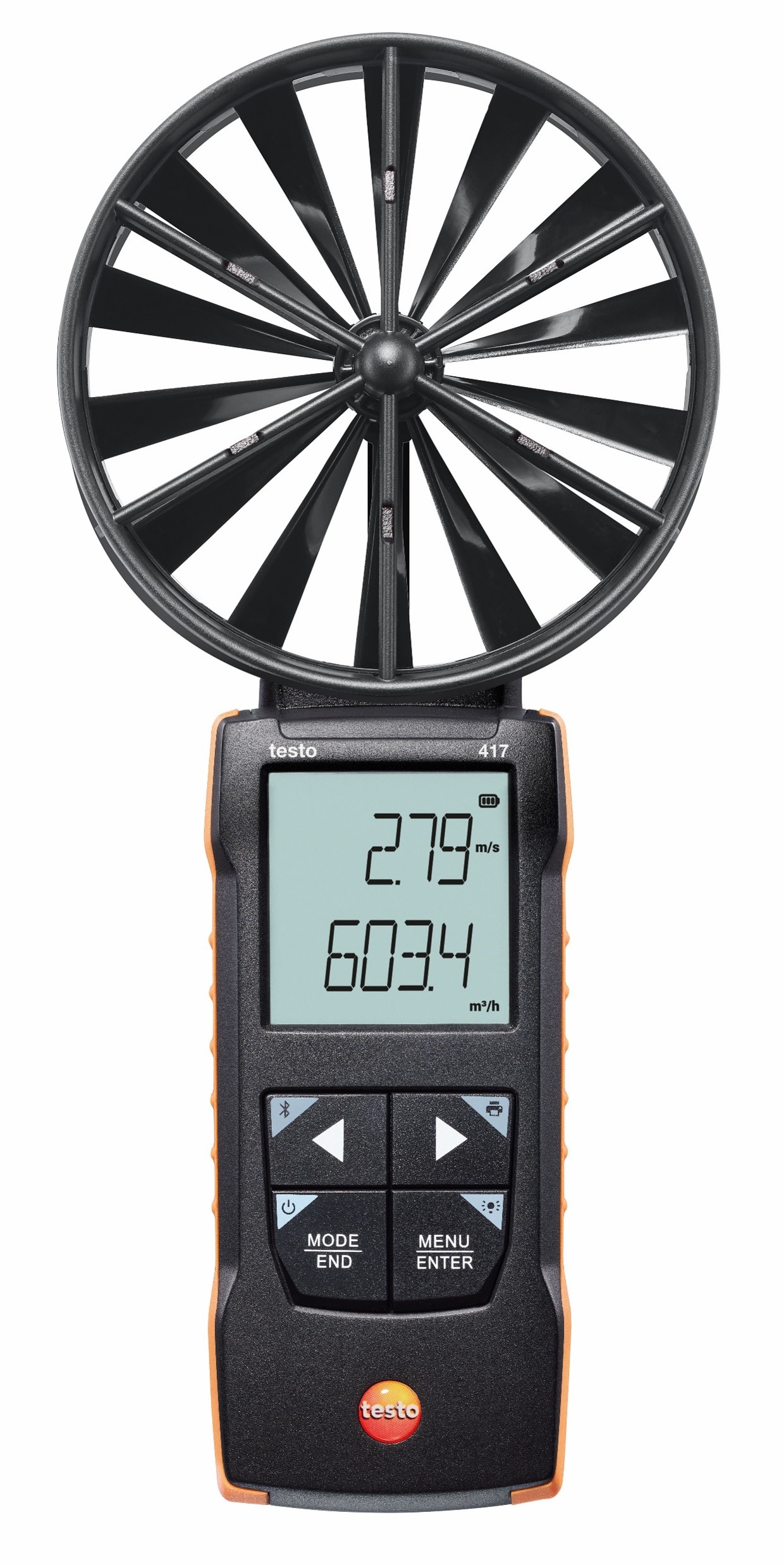 TESTO testo 417 – Digitales 100 mm-Flügelrad-Anemometer mit App-Anbindung | Art.-Nr.: 0563 0417 1 testo 417 front DE